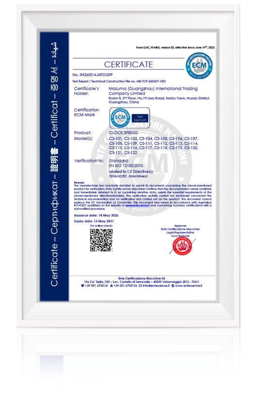 CLOCK SPRING certificate