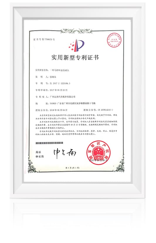 Horseshoe-Ring Suspended Ball Head Patent Certificate