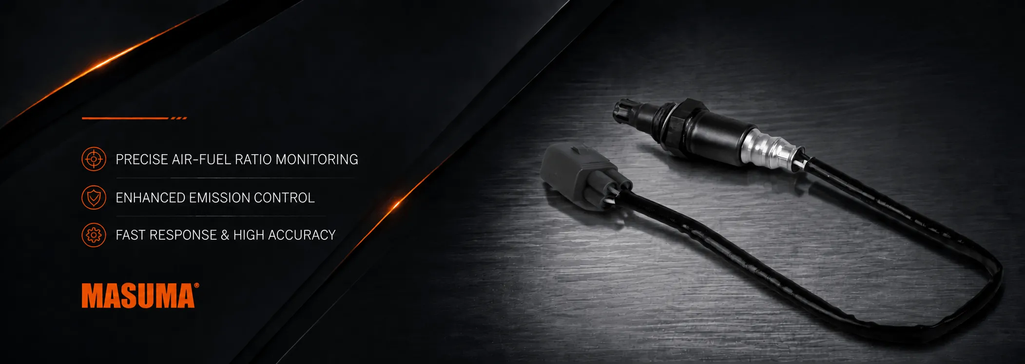 MASUMA automotive oxygen sensor product banner with direct-fit connector