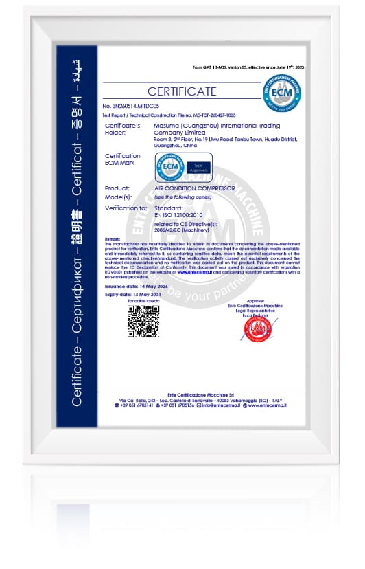AIR CONDITION COMPRESSOR certificate